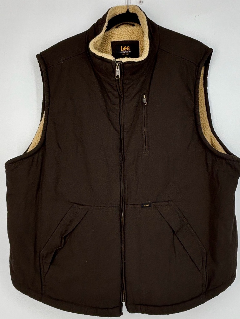 Lee Premium Mens XXL The Workwear Vest Chocolate Brown Canvas Sherpa Lined